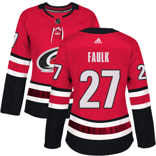 Adidas Carolina Hurricanes 27 Justin Faulk Red Home Authentic Women Stitched NHL Jersey
